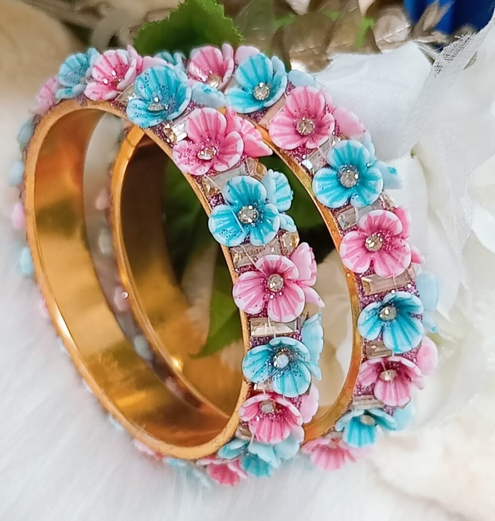 Blue Pink Flower Premium Bangle
