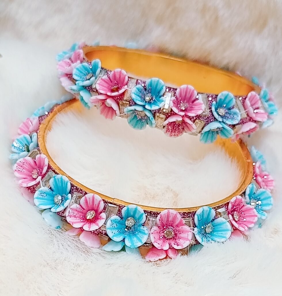 Blue Pink Flower Premium Bangle