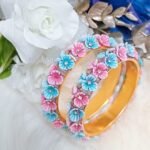 Blue Pink Flower Premium Bangle