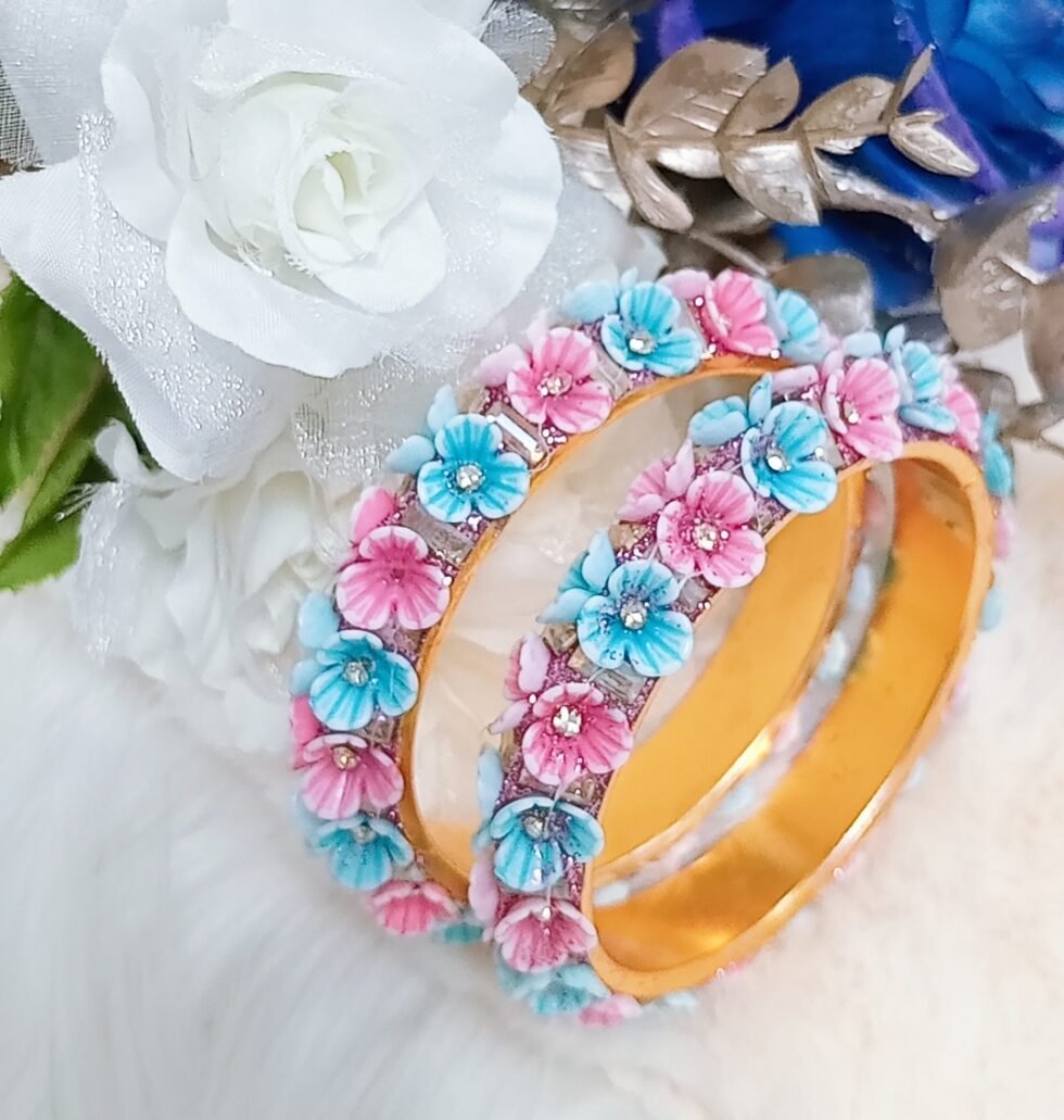 Blue Pink Flower Premium Bangle