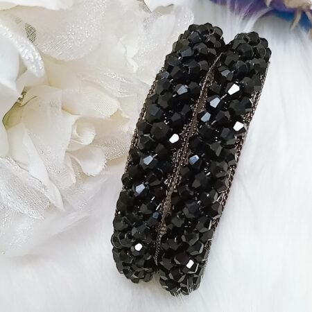 Black Crystal beads 2pc Bangle Set