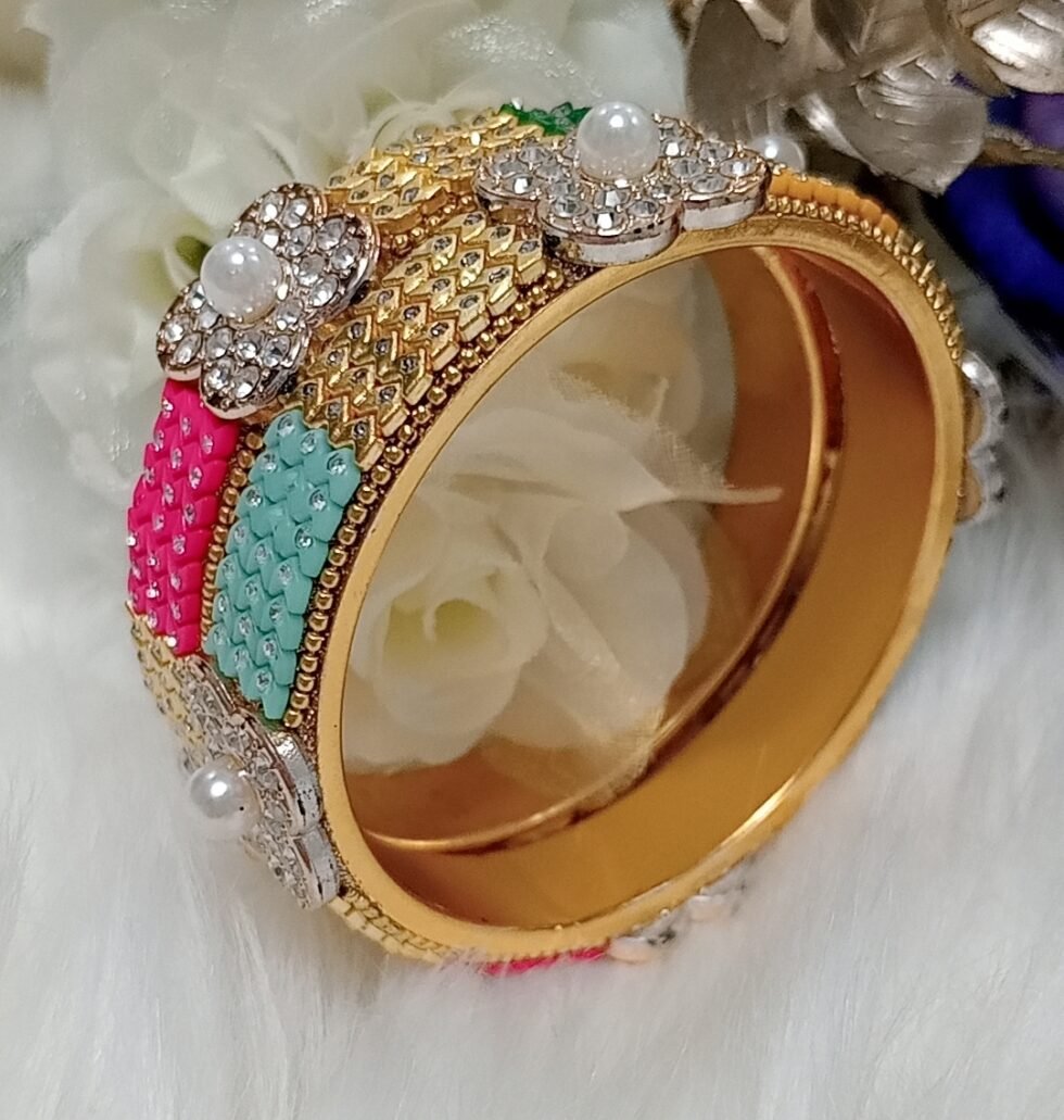 Designer Floral Pearl Bangle 2pc Set
