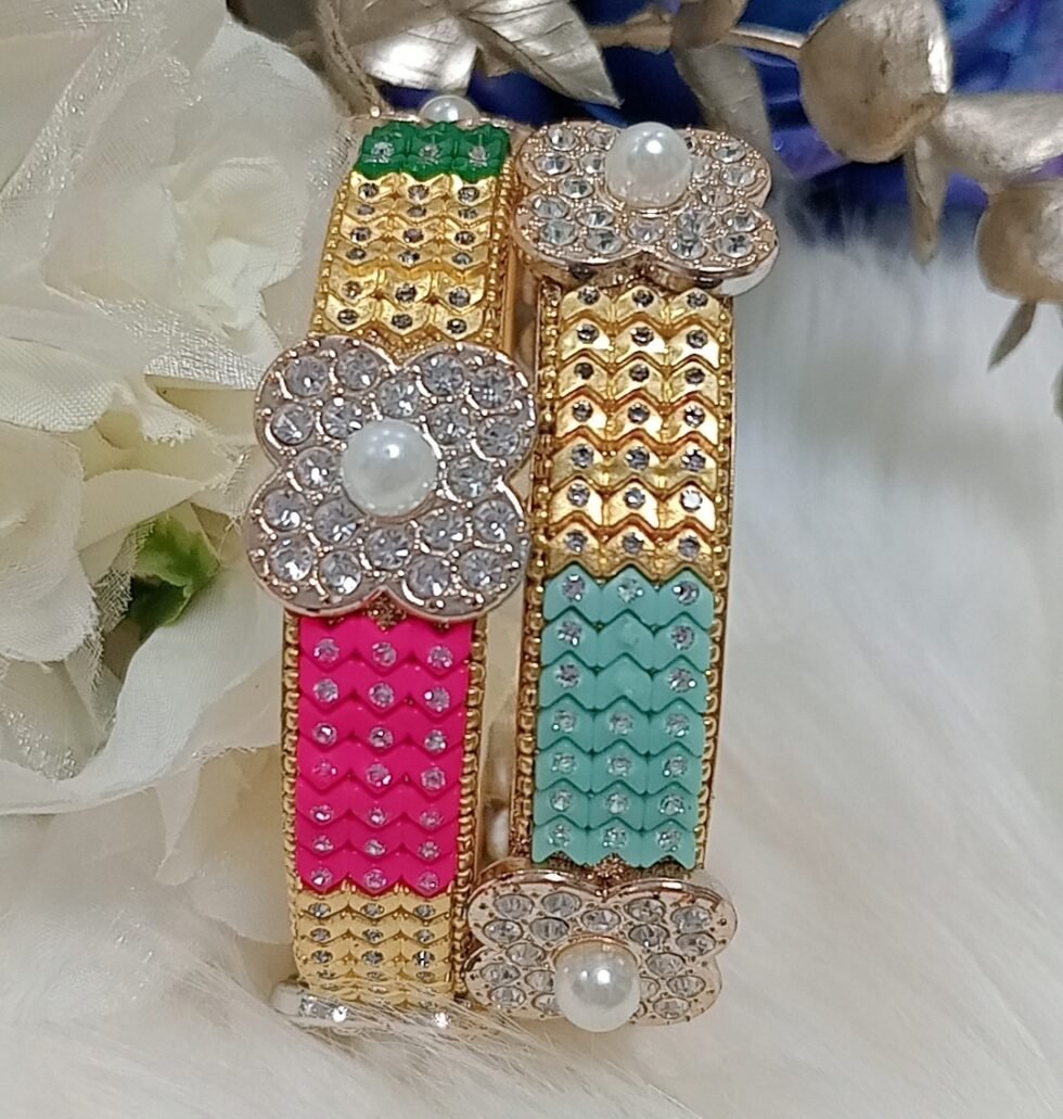 Designer Floral Pearl Bangle 2pc Set