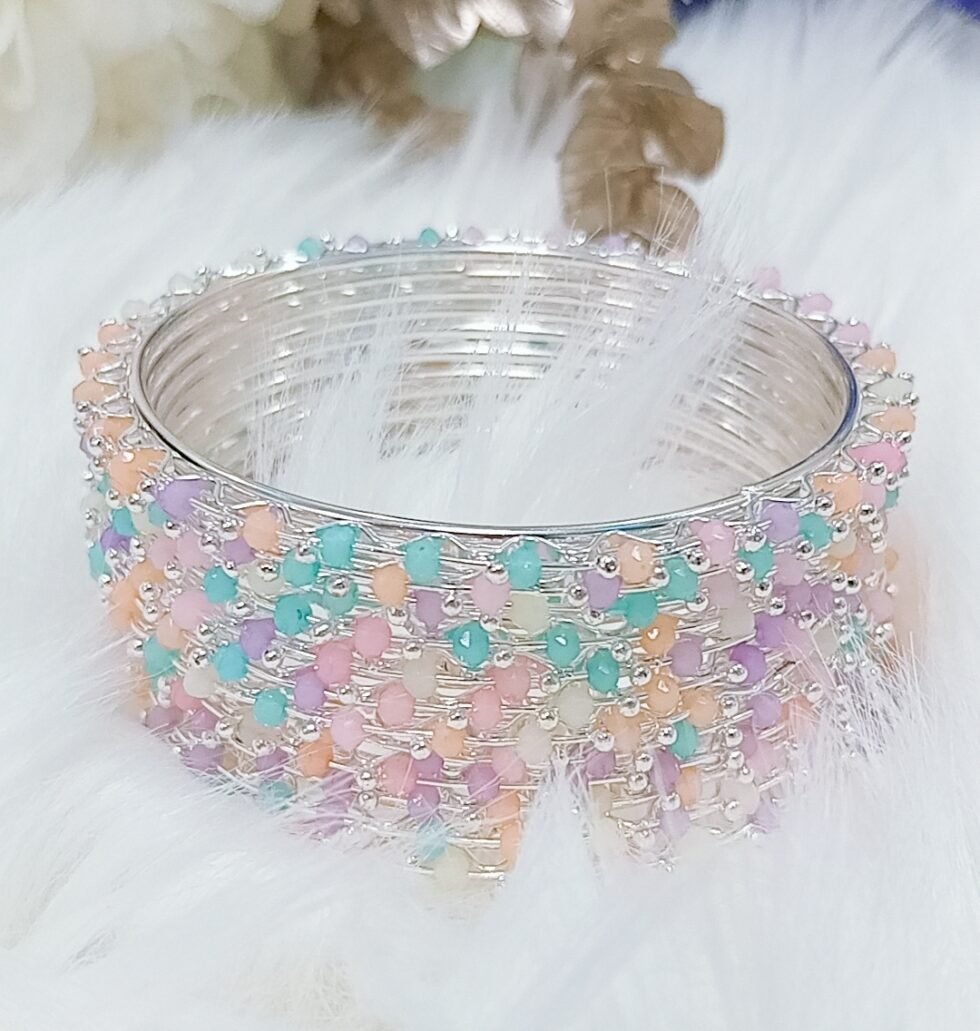 Multicolor Beaded 12pcs Silver Bangle Set