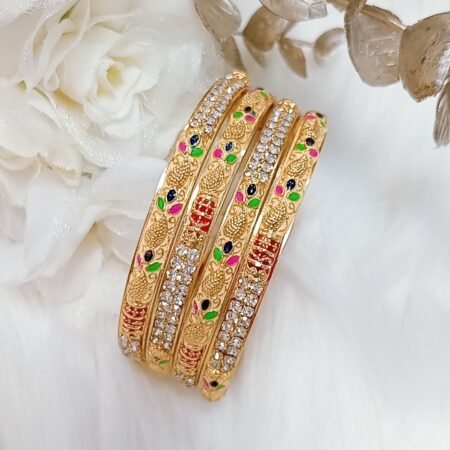 Multicolor Cream Gold 4pc Indian Bangle Set