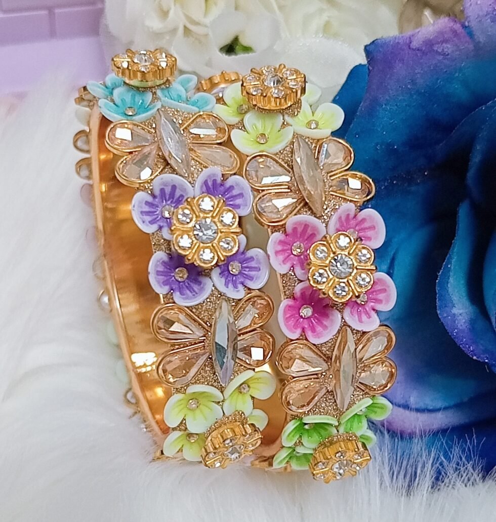Multicolor Floral Butterfly Garden 2pc Bangle Set