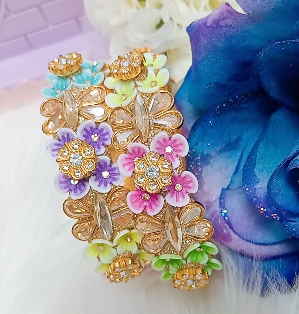 Multicolor Floral Butterfly Garden 2pc Bangle Set