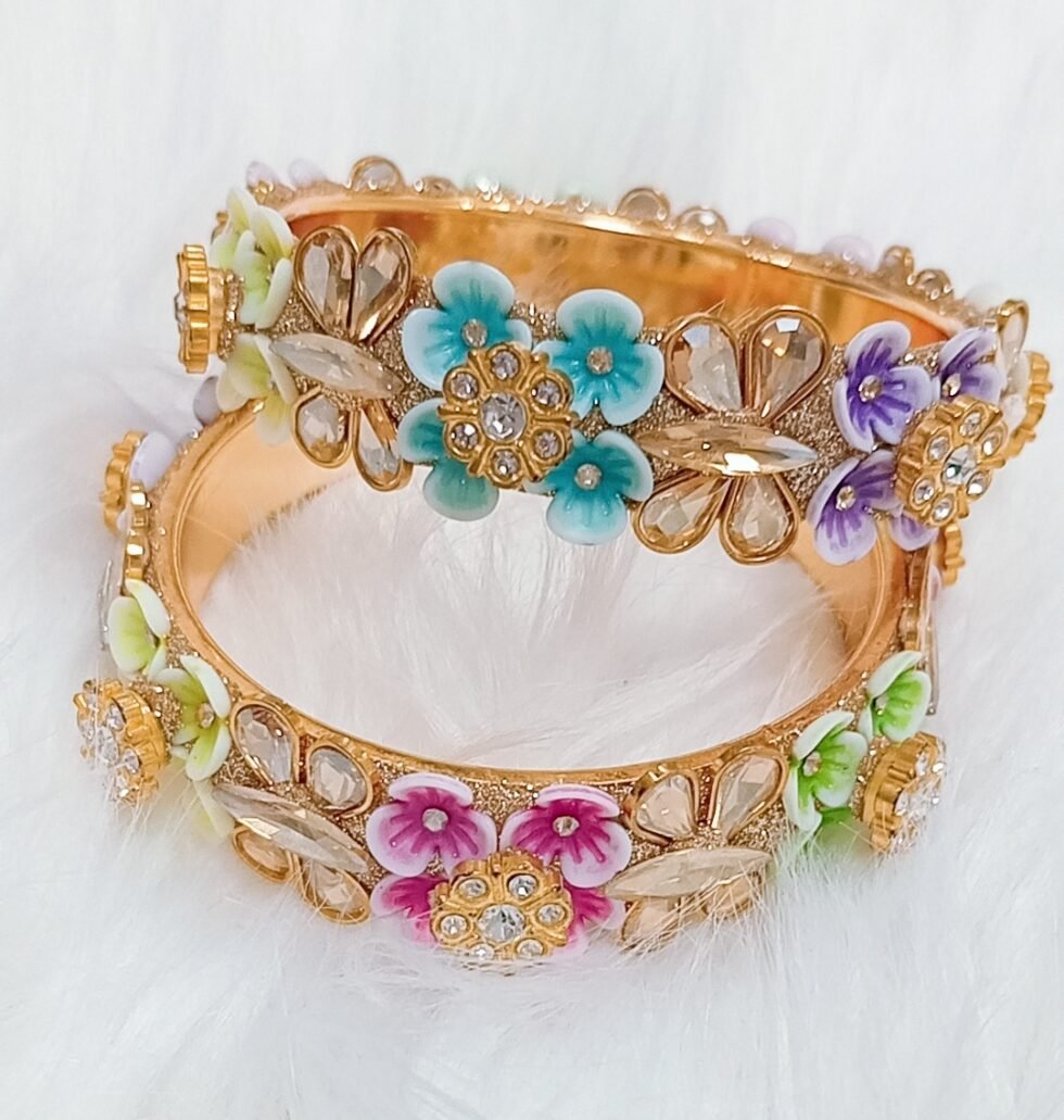 Multicolor Floral Butterfly Garden 2pc Bangle Set