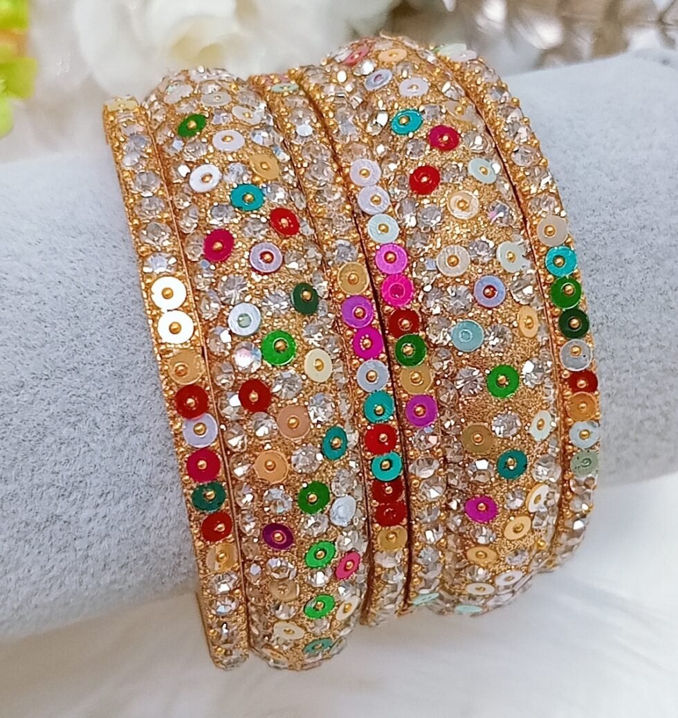 Multicolor Sequin Gold Indian Bangle Set