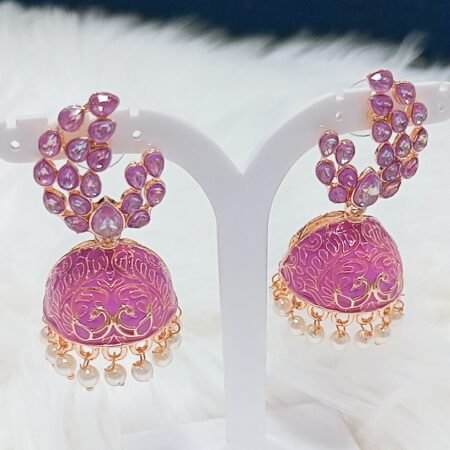 Pink Peacock Jhumka with Pearls