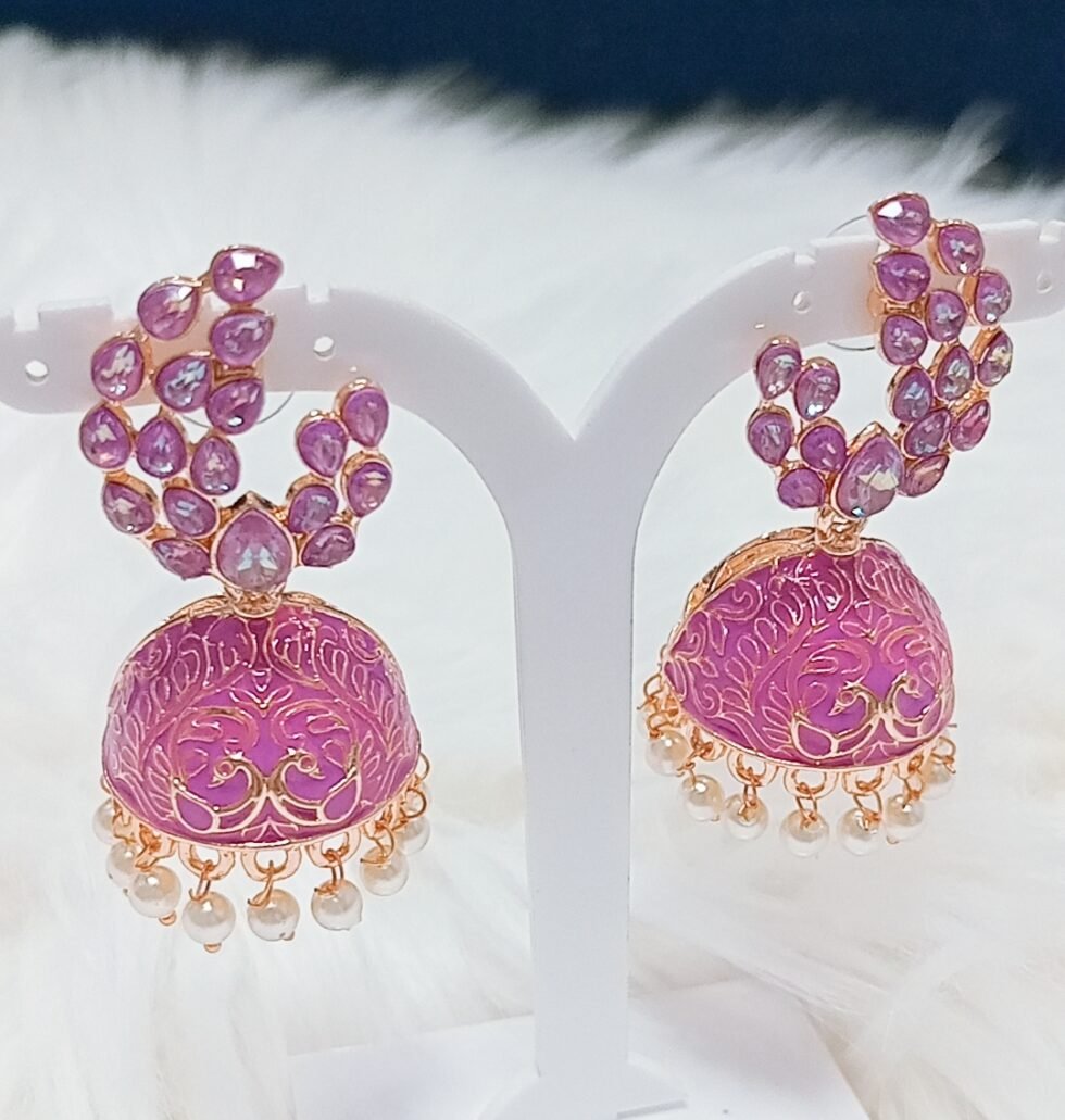 Pink Peacock Jhumka with Pearls