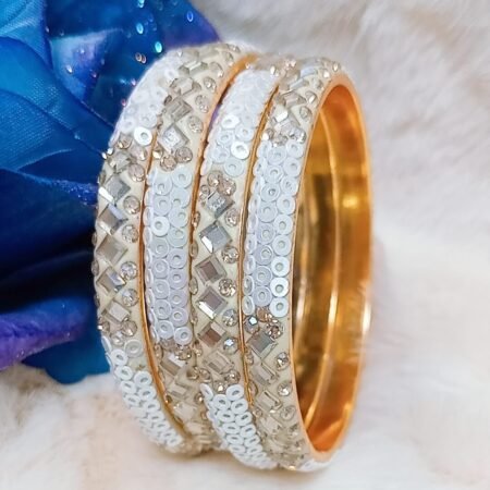 White Gold Sequin Bangle 4pc Set