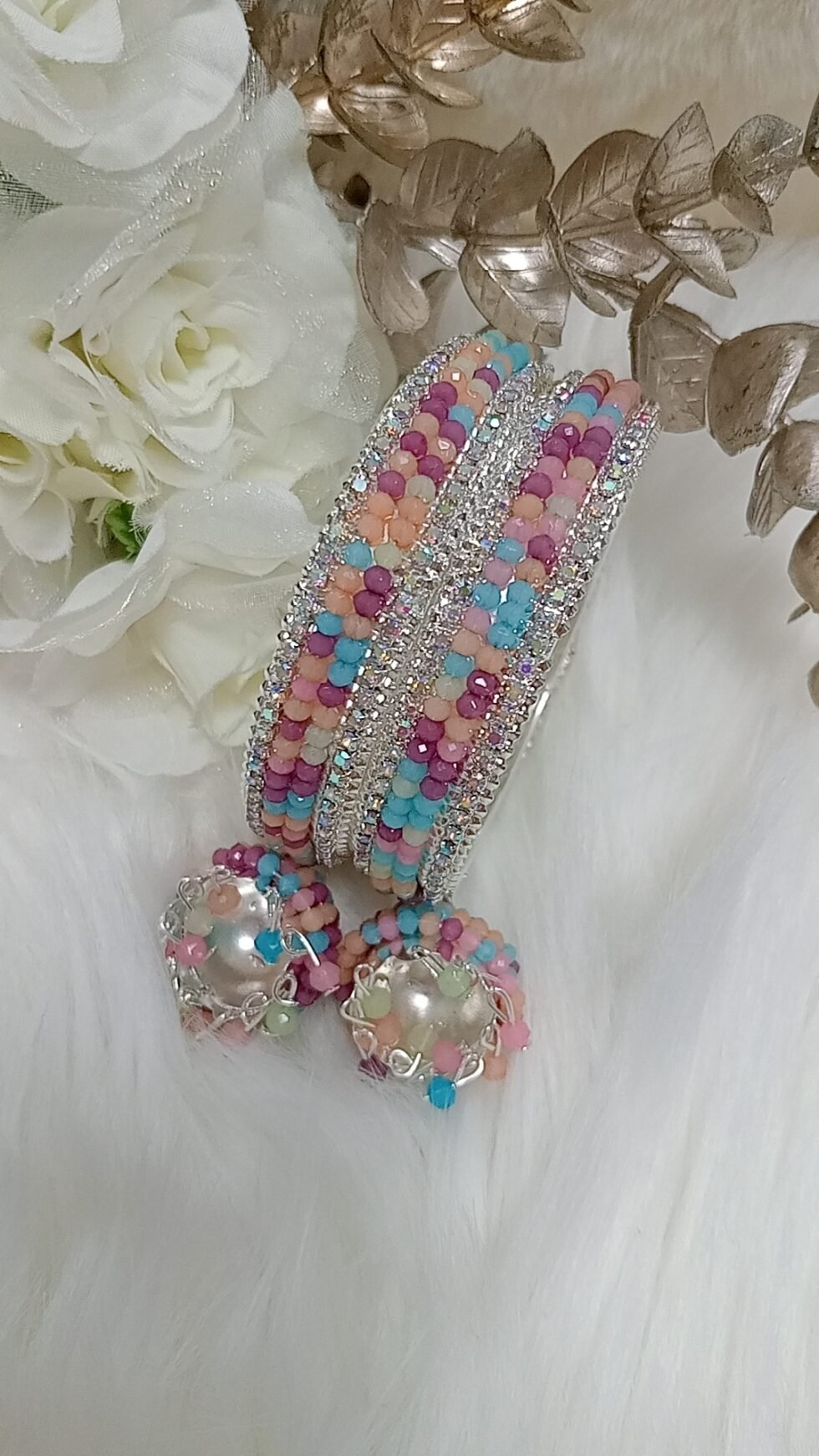 Multicolor Beaded Jhumka 2pc Indian Bangle Set