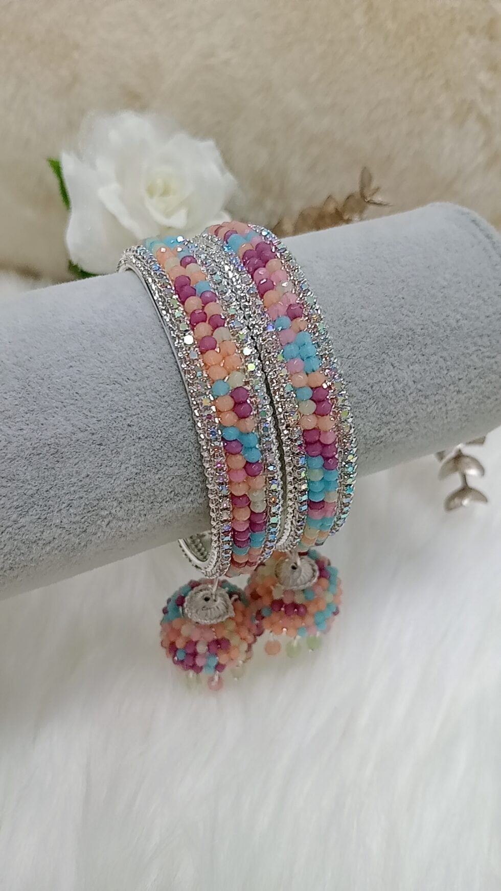 Multicolor Beaded Jhumka 2pc Indian Bangle Set