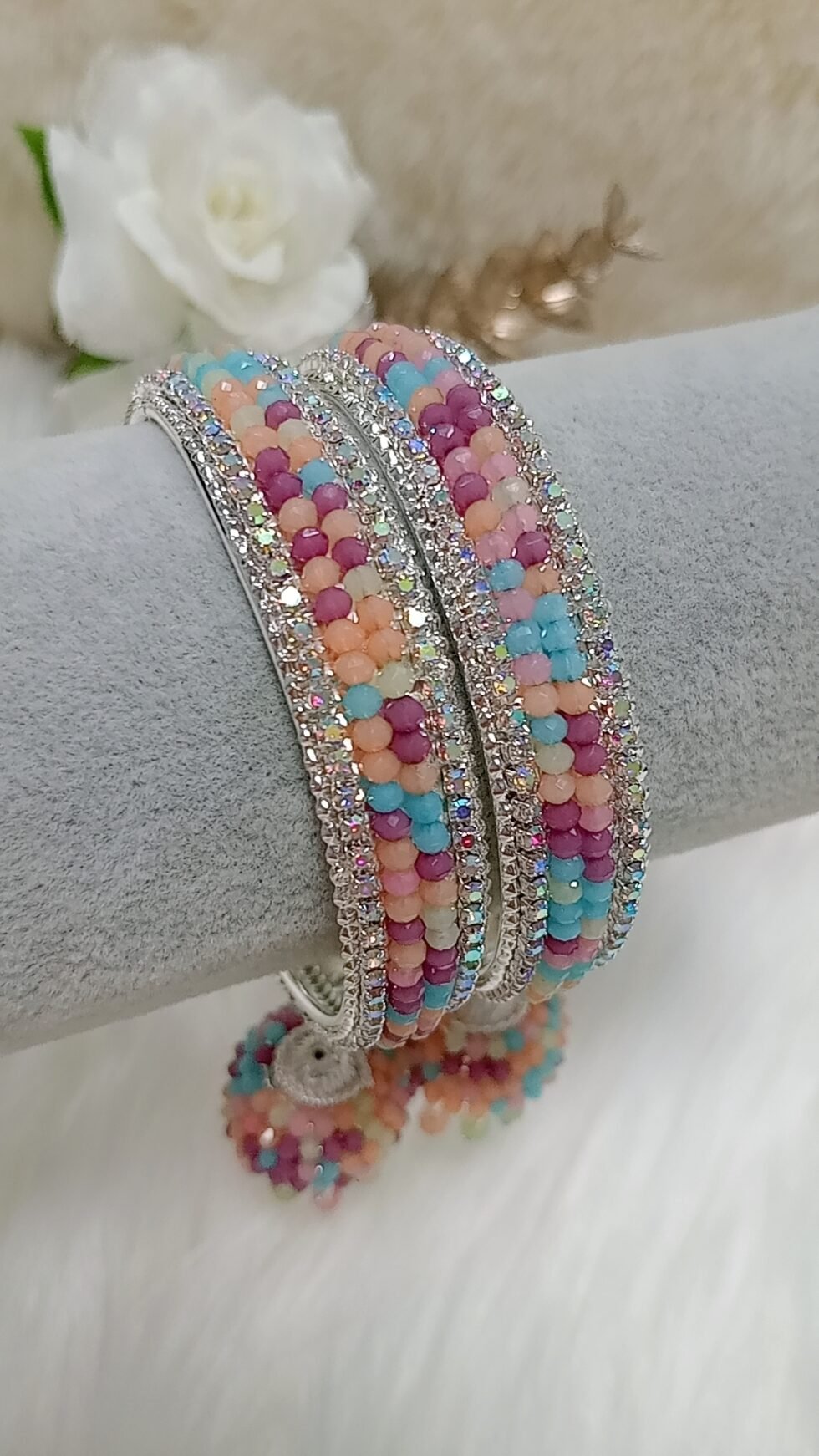 Multicolor Beaded Jhumka 2pc Indian Bangle Set