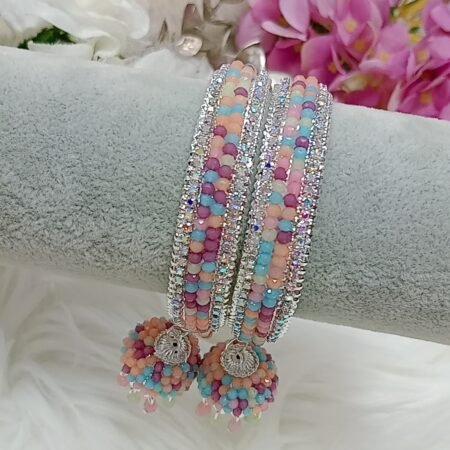 Pastel Multicolor Beaded 2pc Indian Jhumka Bangle Set