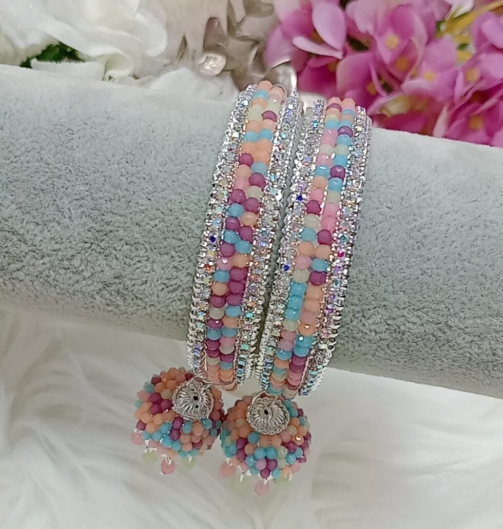Pastel Multicolor Beaded 2pc Indian Jhumka Bangle Set