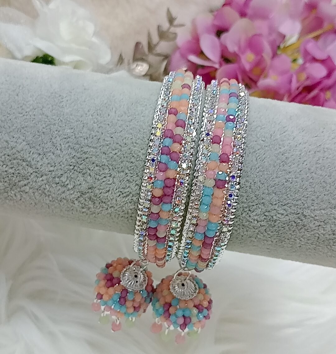 Pastel Multicolor Beaded 2pc Indian Jhumka Bangle Set