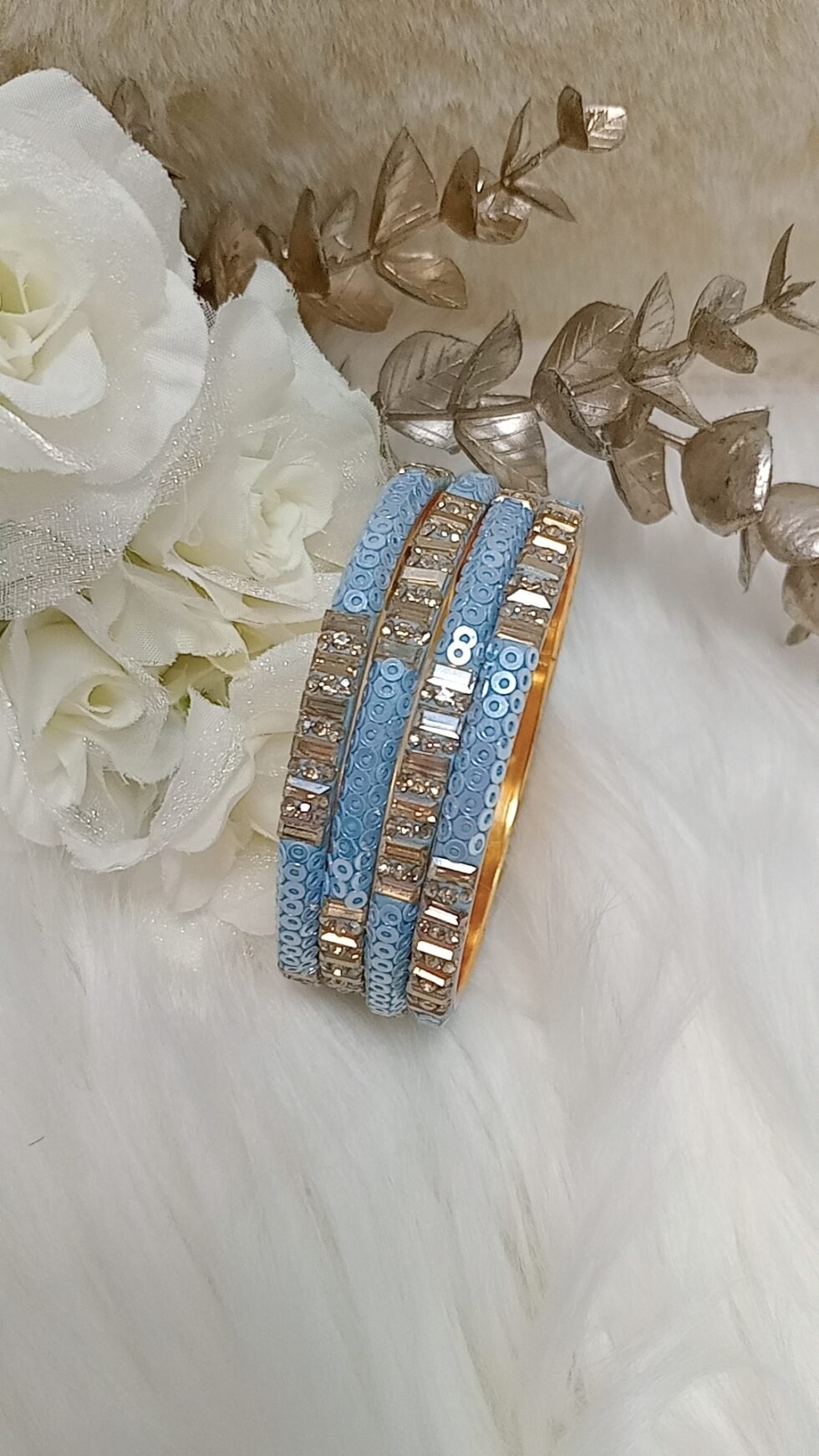 Baby Blue Gold Sequin 4pc Exclusive Bangle Set