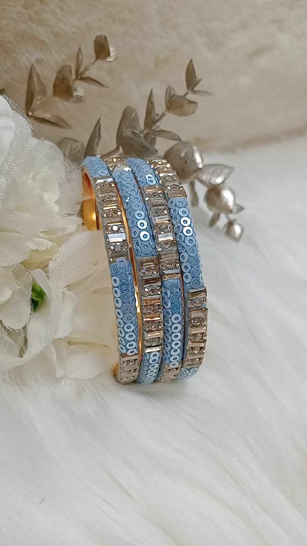 Baby Blue Gold Sequin 4pc Exclusive Bangle Set