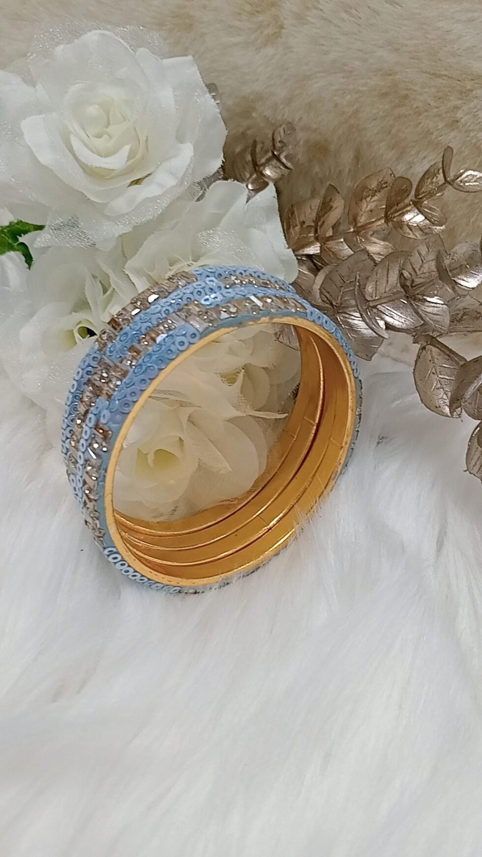 Baby Blue Gold Sequin 4pc Exclusive Bangle Set