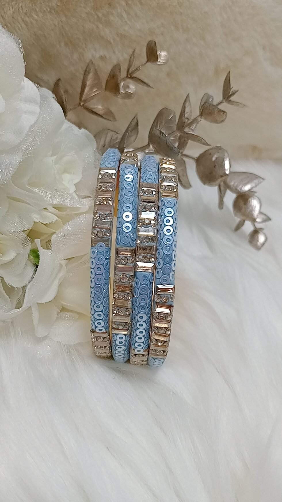 Baby Blue Sequin Gold 4pc Exclusive Bangle Set