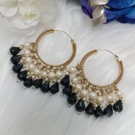 Black Hoop Pearl Earrings