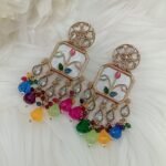 Designer Floral Hearts Chandbali Indian Multicolor Earrings