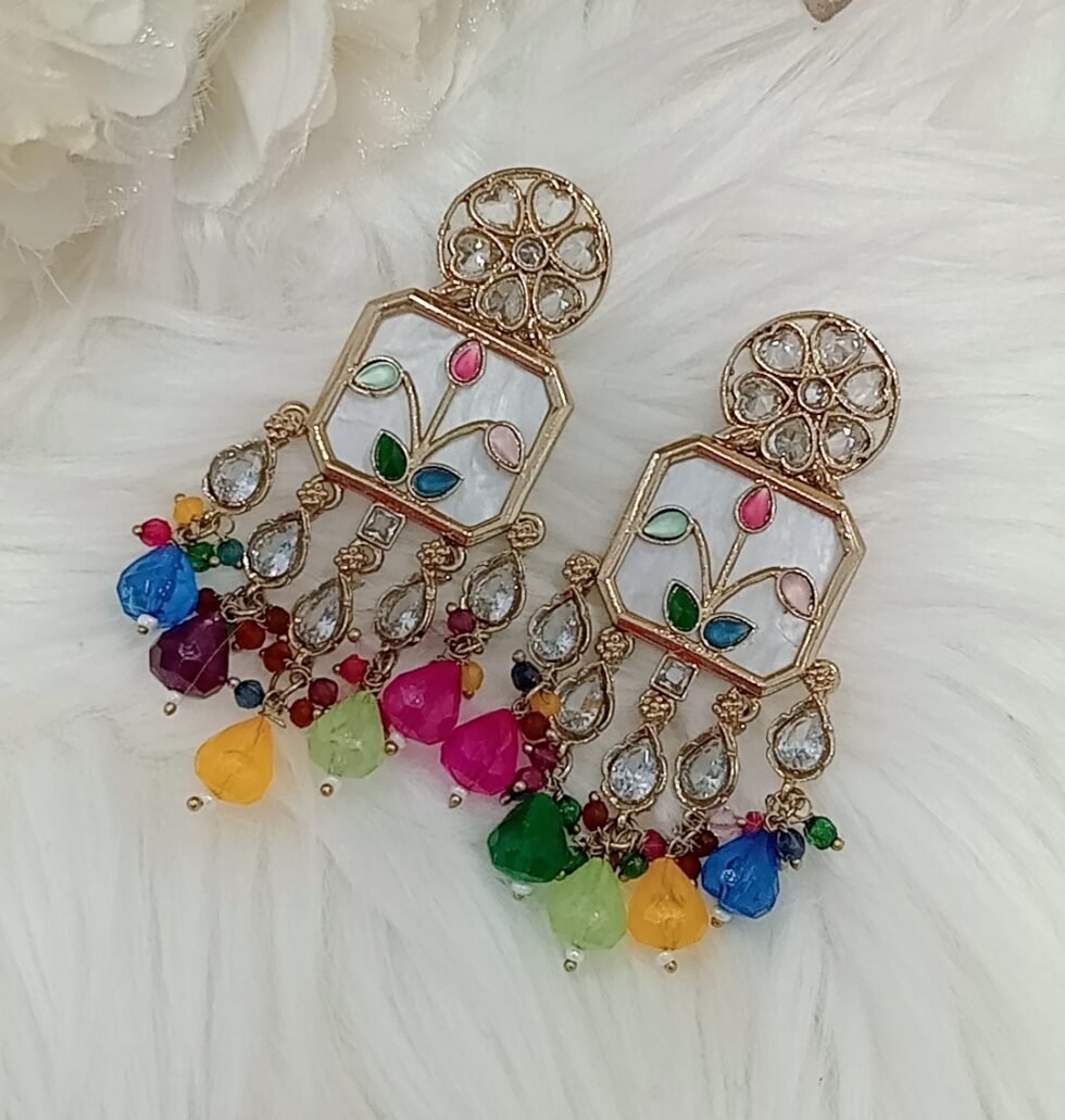 Designer Floral Hearts Chandbali Indian Multicolor Earrings