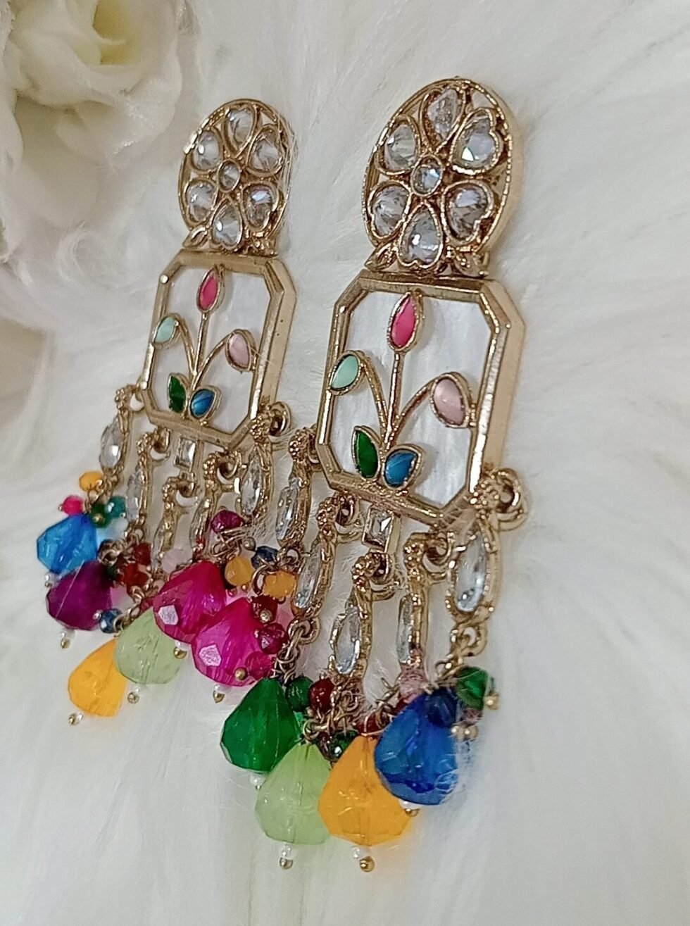 Designer Floral Hearts Chandbali Indian Multicolor Earrings