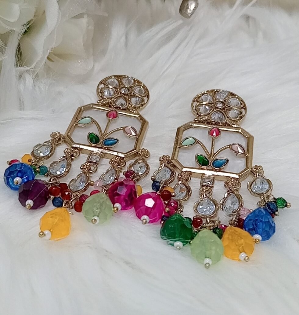 Designer Floral Hearts Chandbali Indian Multicolor Earrings