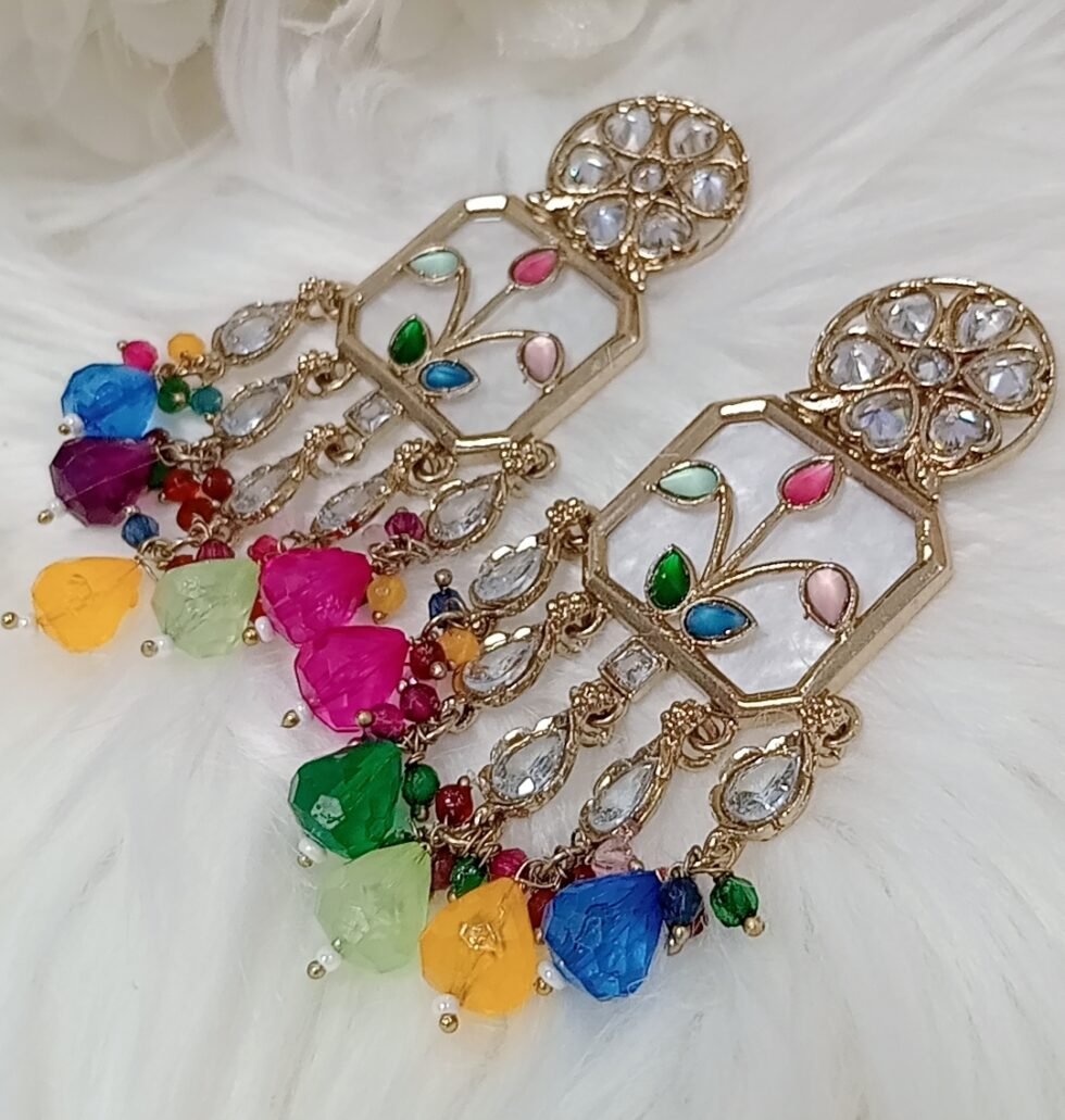 Designer Floral Hearts Chandbali Indian Multicolor Earrings