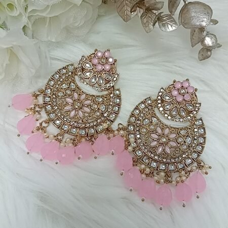 Exquisite Sweet Pink Floral Chandbali Earrings