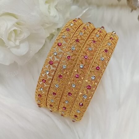 Imitation Gold Floral 4pc Bangle Set