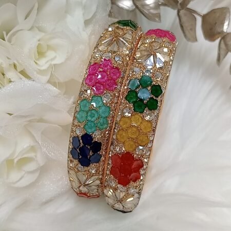 Mini Flowers 2pc Multicolor Gold Indian Bangle Set