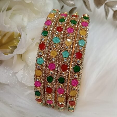 Mini Flowers 4pc Multicolor Gold Indian Bangle Set
