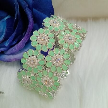 Mint Green Floral Silver 2pc Bangle Set