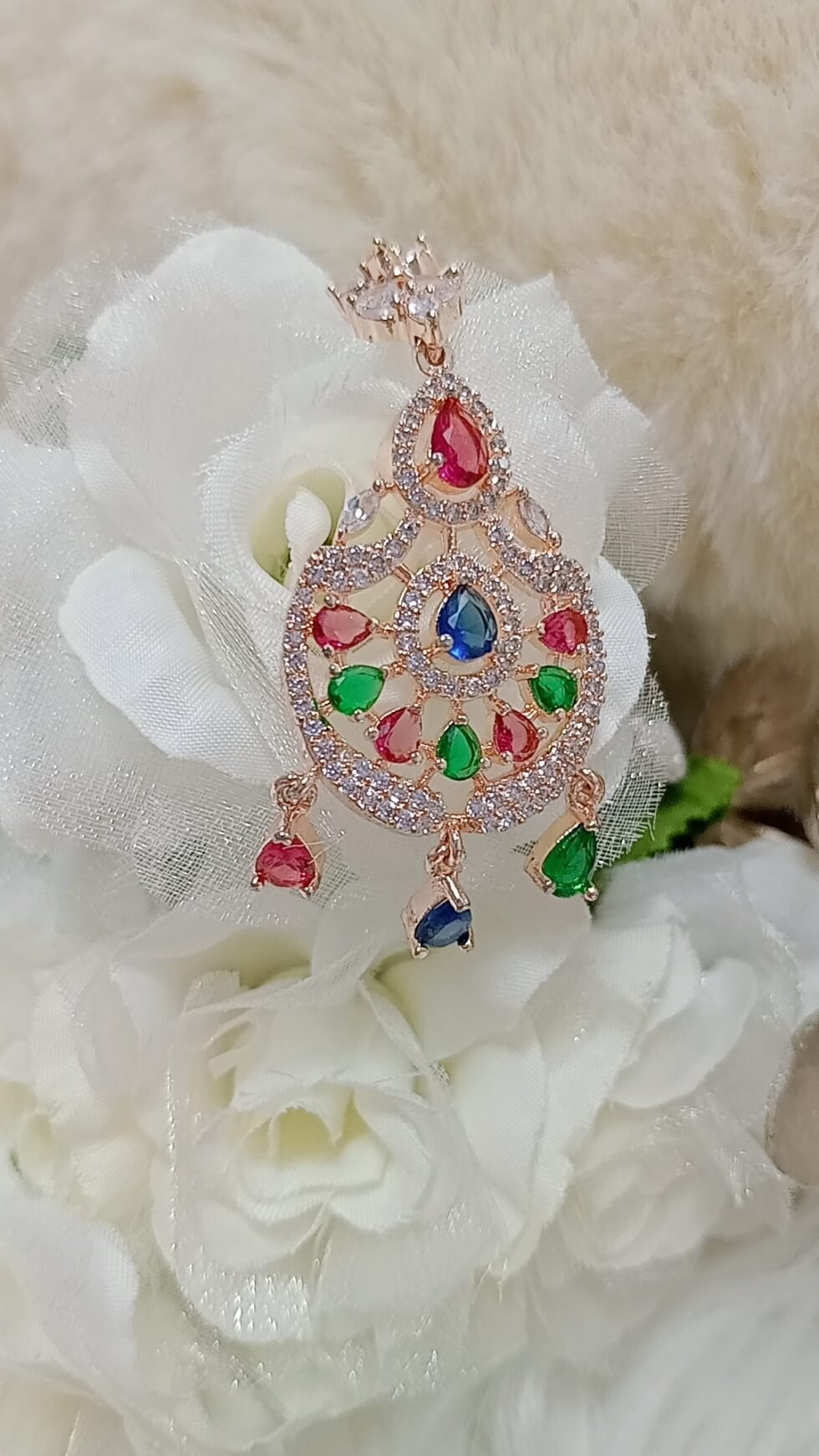 Multicolor American Diamond Rose Gold Tikka