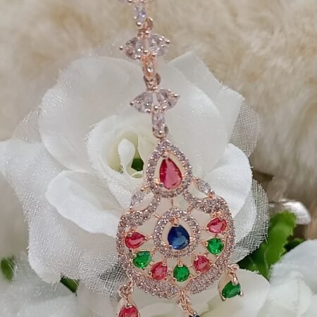 Multicolor American Diamond Rose Gold Tikka