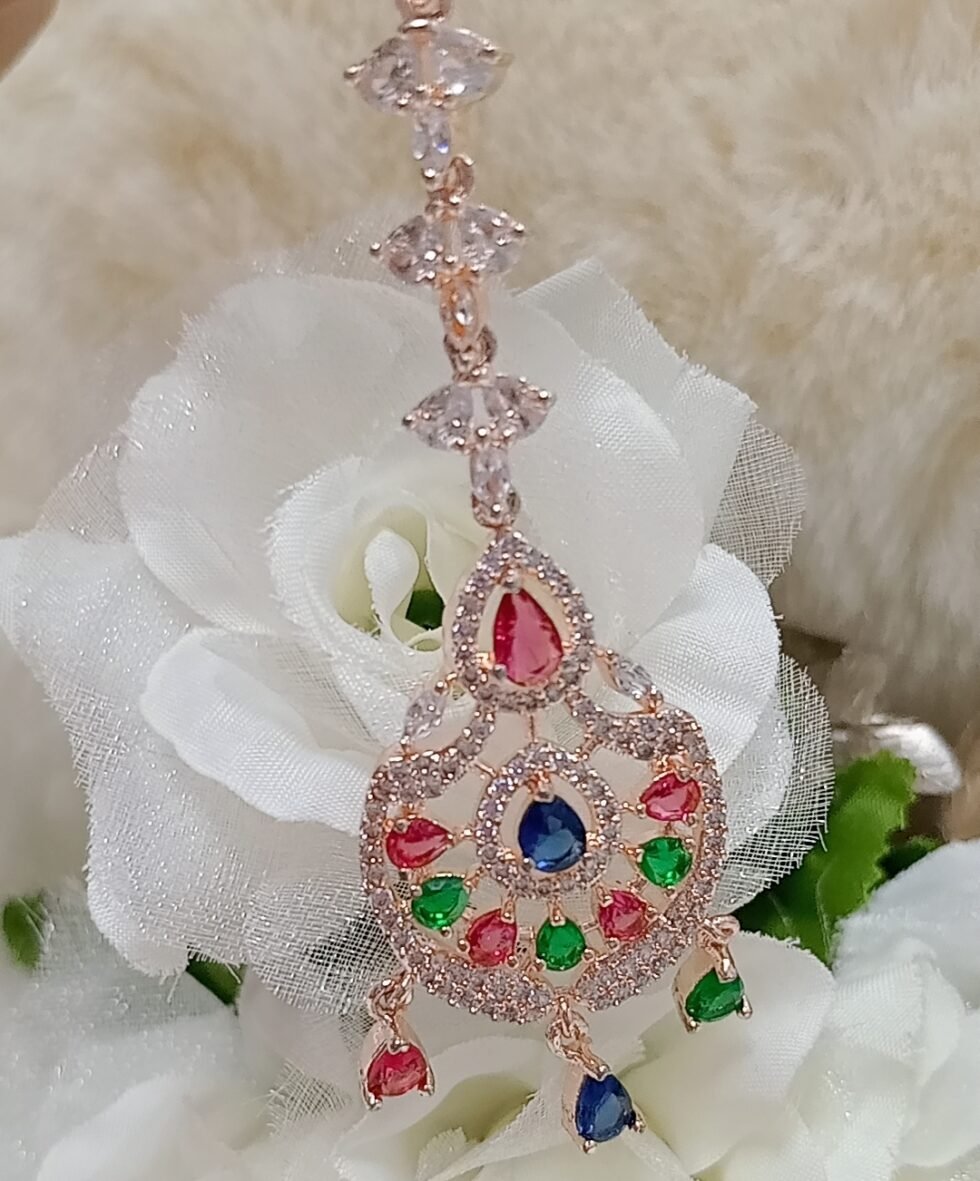 Multicolor American Diamond Rose Gold Tikka