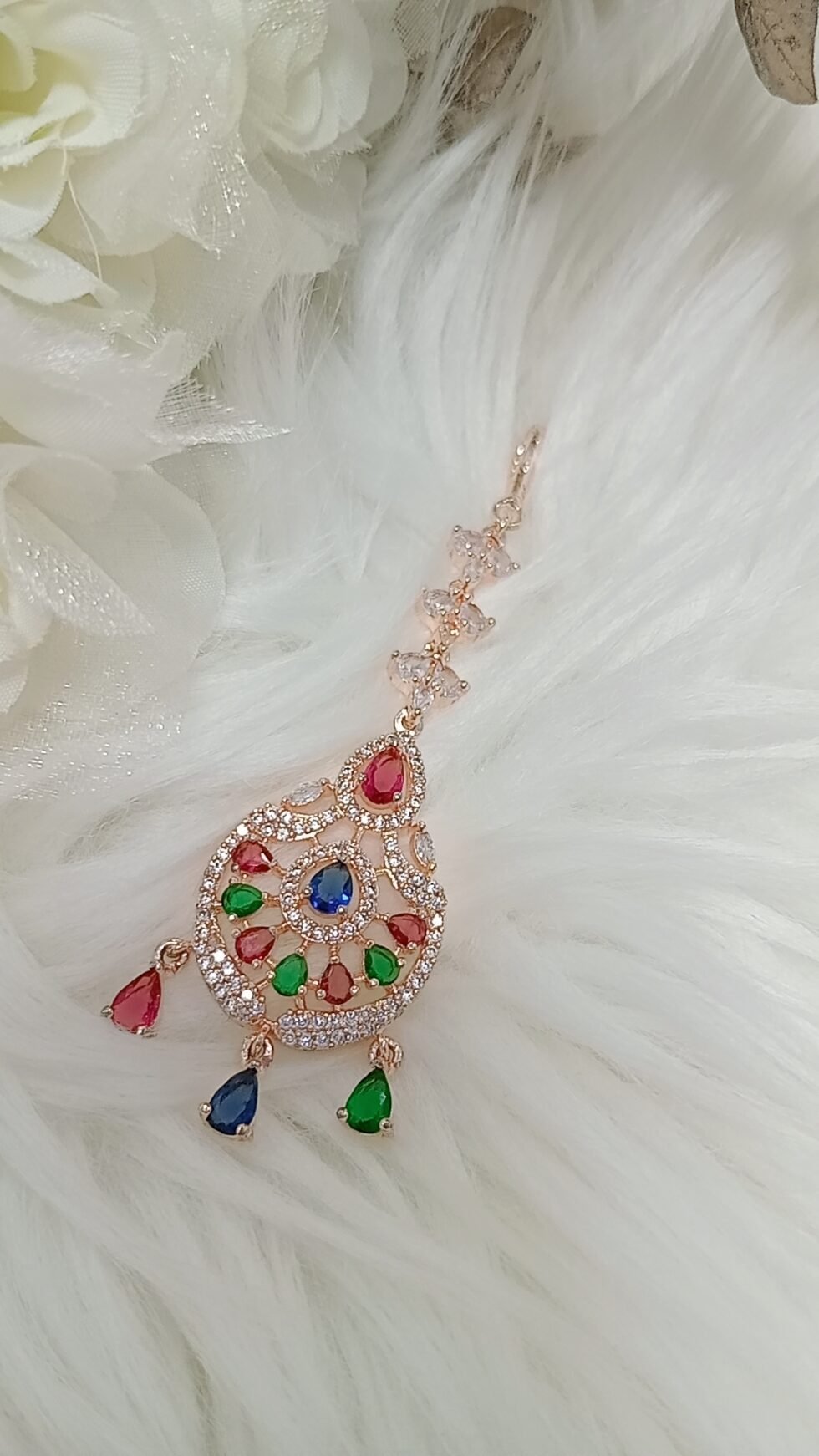 Multicolor American Diamond Rose Gold Tikka