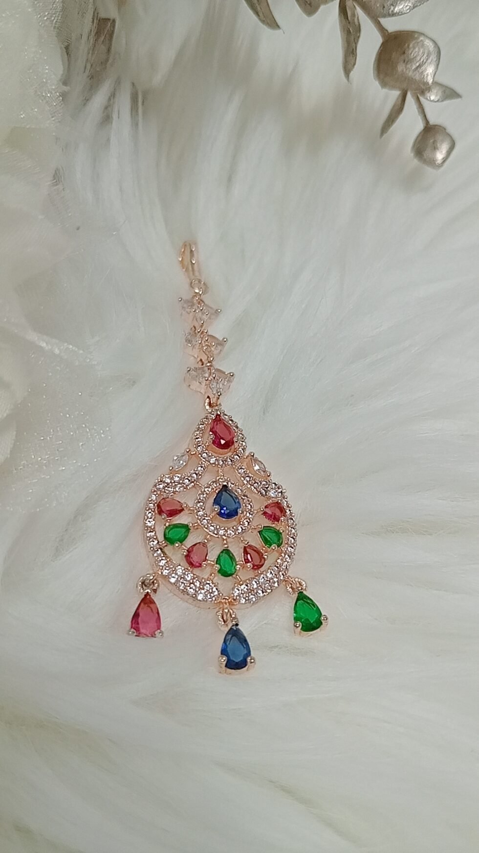 Multicolor American Diamond Rose Gold Tikka