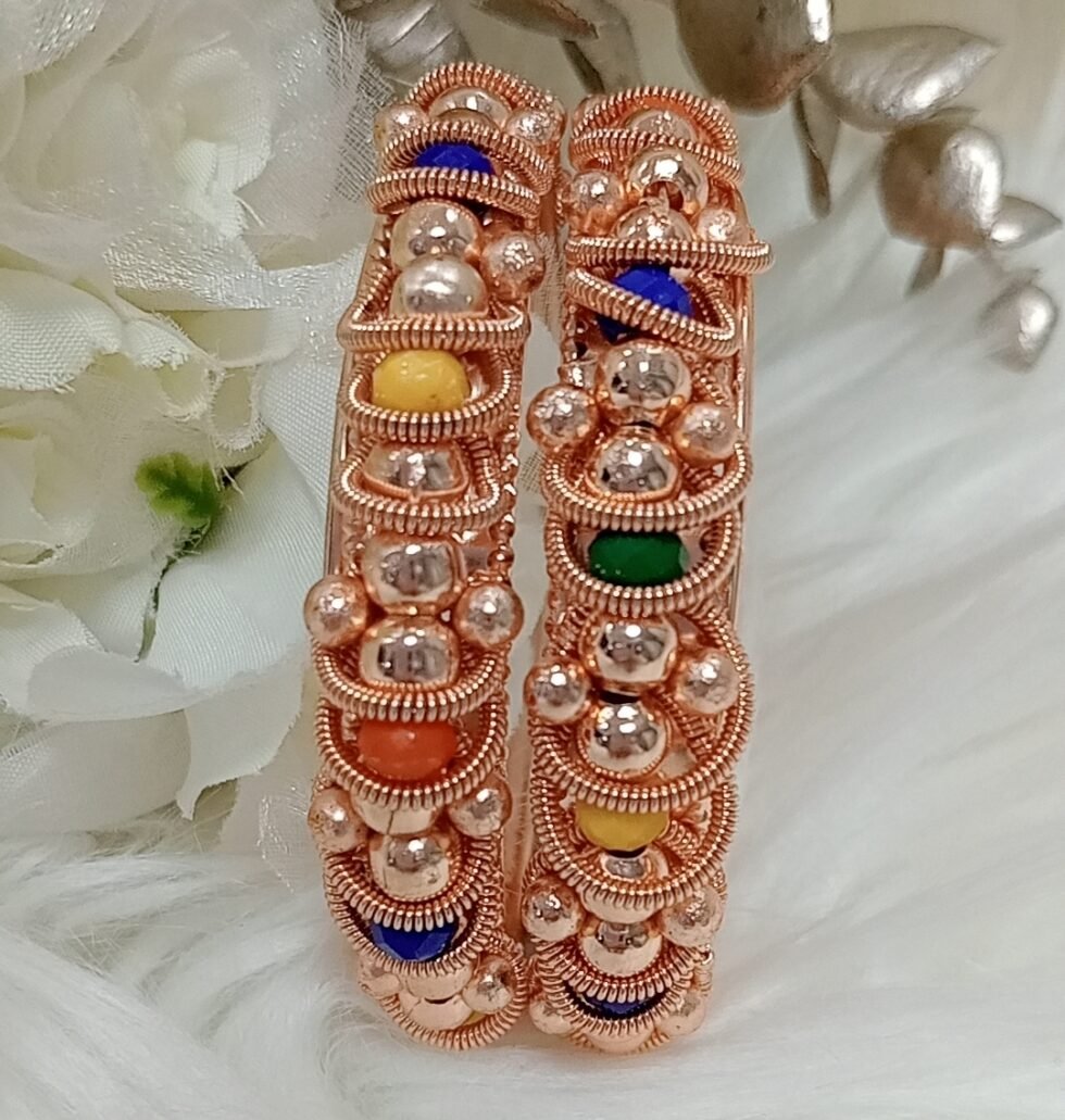 Multicolor Crystal Beads Trendy 2pc Indian Bangle Set