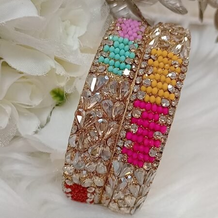 Multicolor Golden Hearts Premium 2pc Bangle Set