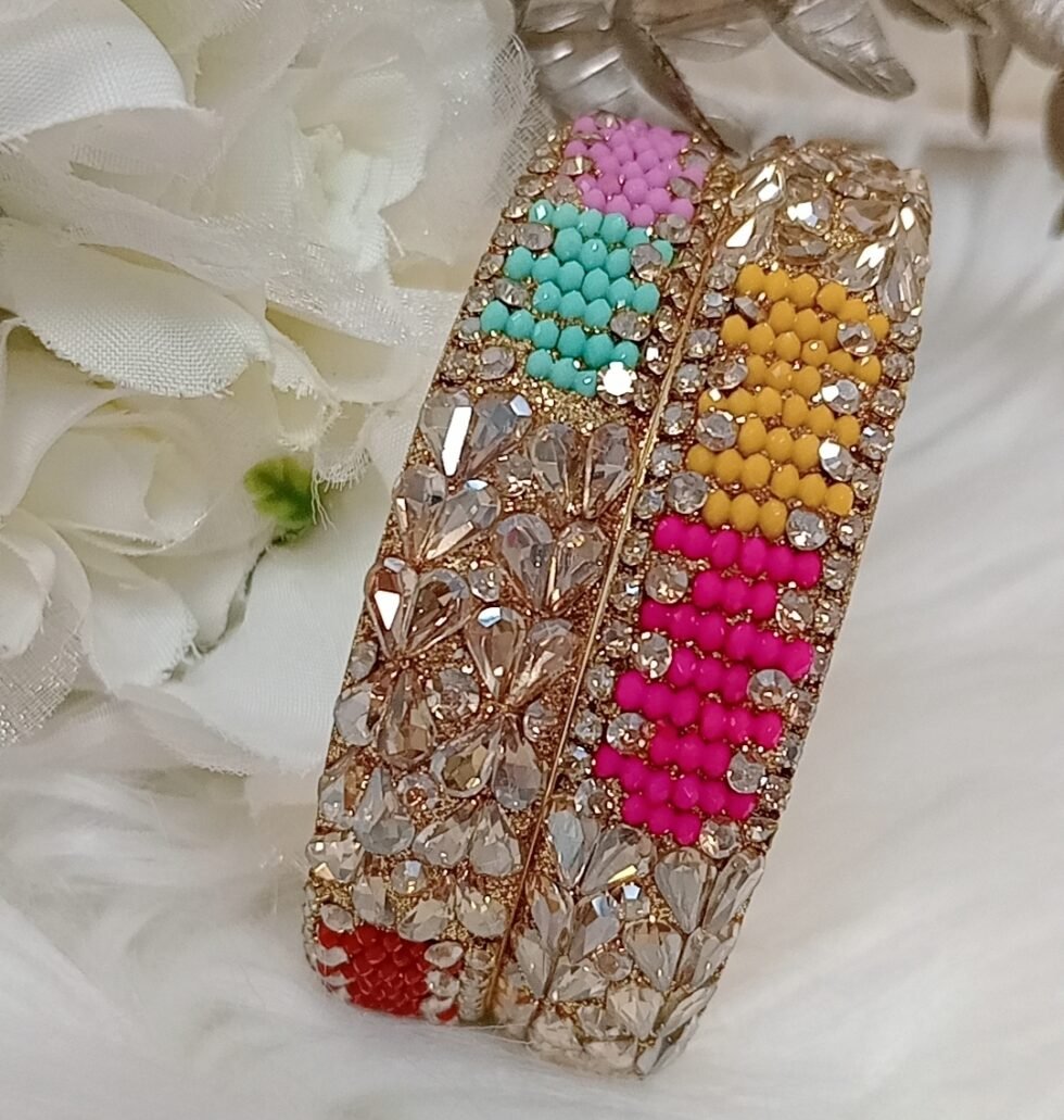 Multicolor Golden Hearts Premium 2pc Bangle Set