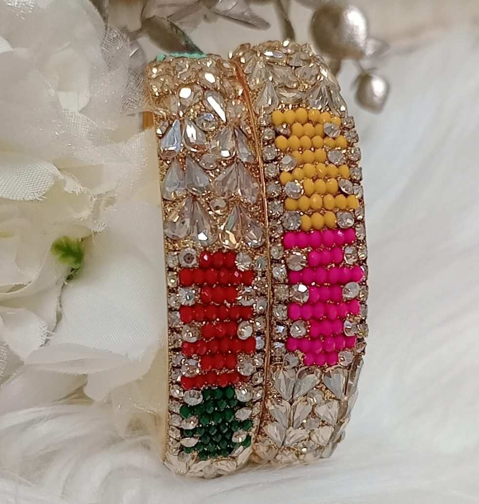 Multicolor Golden Hearts Premium 2pc Bangle Set