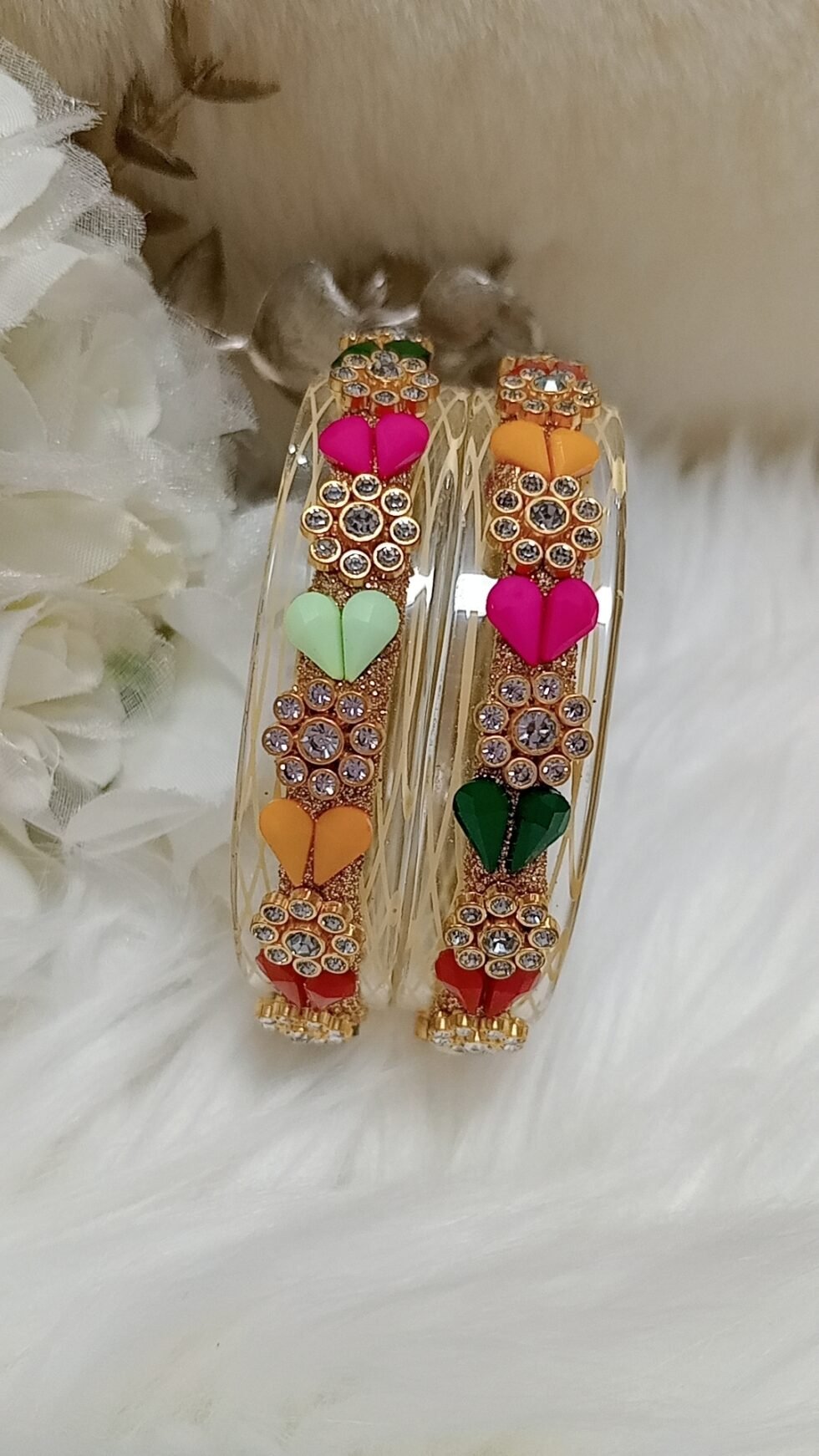 Multicolor Hearts 2pc Glass Bangle Set