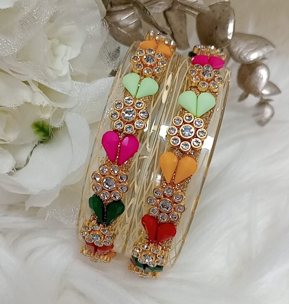 Multicolor Hearts 2pc Glass Bangle Set