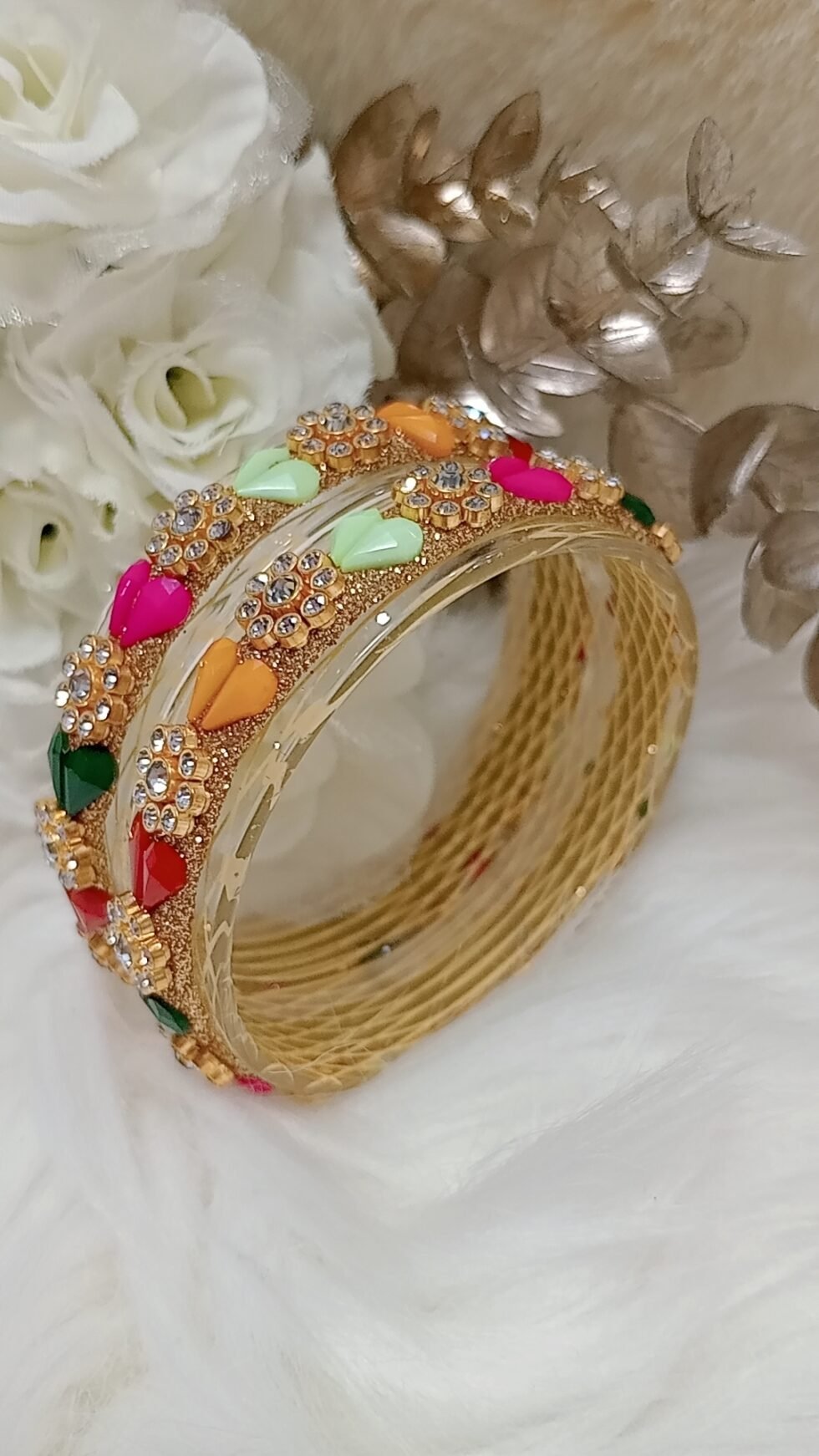 Multicolor Hearts 2pc Glass Bangle Set