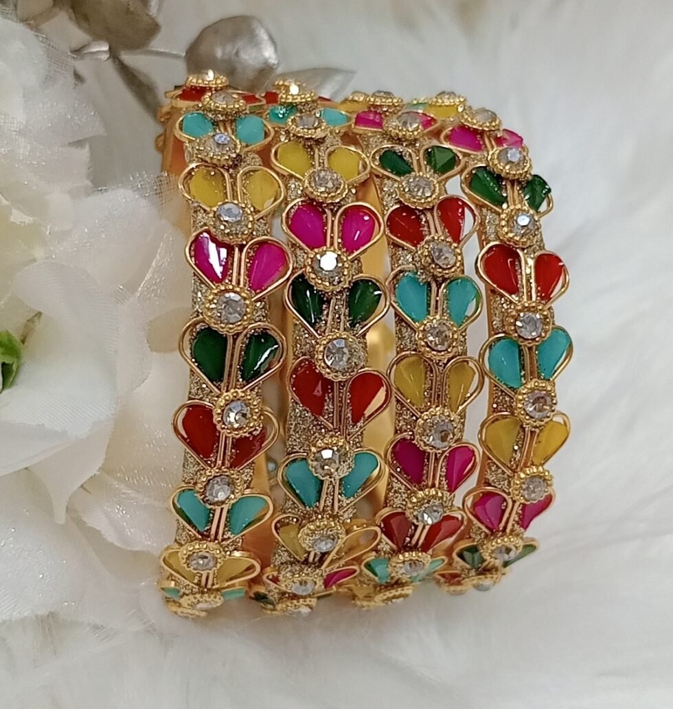 Multicolor Hearts 4pc Gold Bangle Set